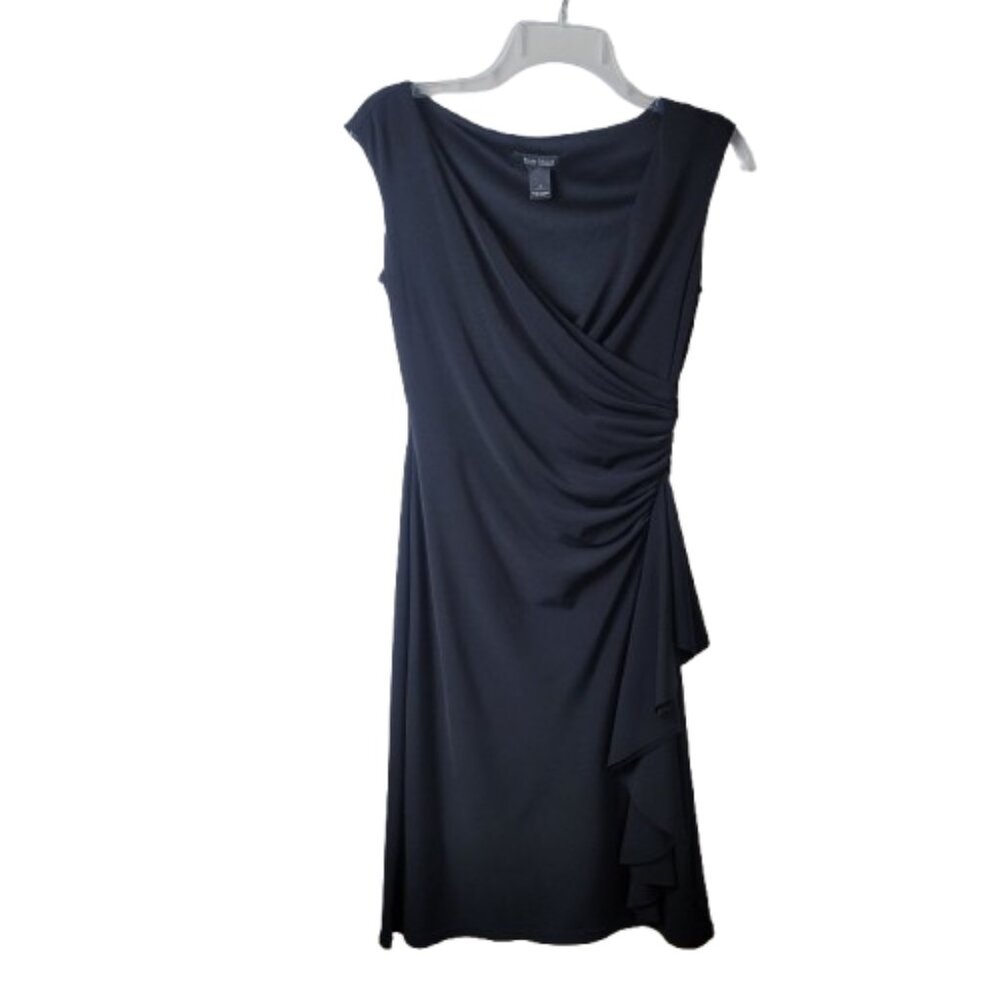 White House Black Market Black Ruched Cocktail Dress Womens Size 4 Sleeveless - Picture 2 of 7